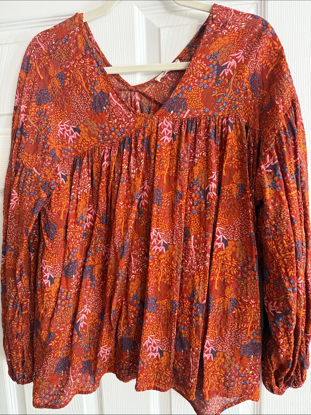 BUCKETLIST Rust M Floral Peasant Blouse flowy long sleeves boho baby doll sku59